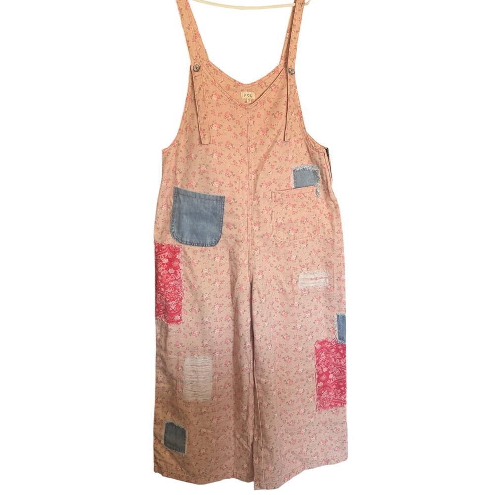 POL Pink Boho Patchwork Overalls Wide Leg - Picture 2 of 6